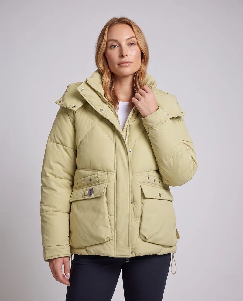 Damen Nan Kurz-Thermo-Parka mit übergroßer Kapuze, Klappentaschen und seitlichen Reißverschlussdetails