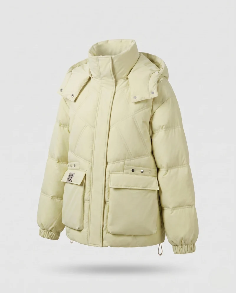 Damen Nan Kurz-Thermo-Parka mit übergroßer Kapuze, Klappentaschen und seitlichen Reißverschlussdetails
