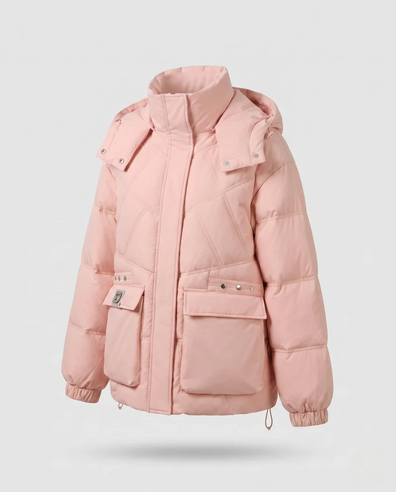 Damen Nan Kurz-Thermo-Parka mit übergroßer Kapuze, Klappentaschen und seitlichen Reißverschlussdetails