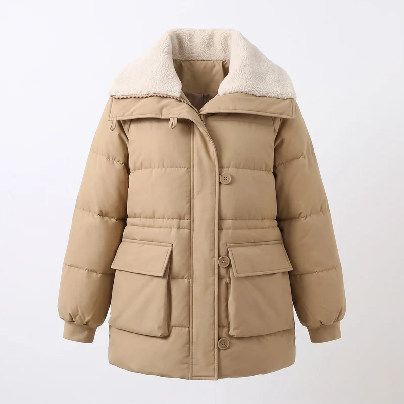 Damen Nan Short thermisch isolierte gesteppte Jacke mit Sherpa Schalkragen und großen Klappentaschen