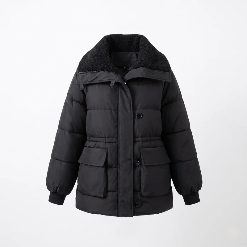 Damen Nan Short thermisch isolierte gesteppte Jacke mit Sherpa Schalkragen und großen Klappentaschen