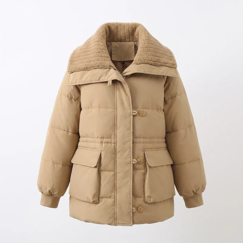 Damen Nan Short thermisch isolierte gesteppte Jacke mit Sherpa Schalkragen und großen Klappentaschen