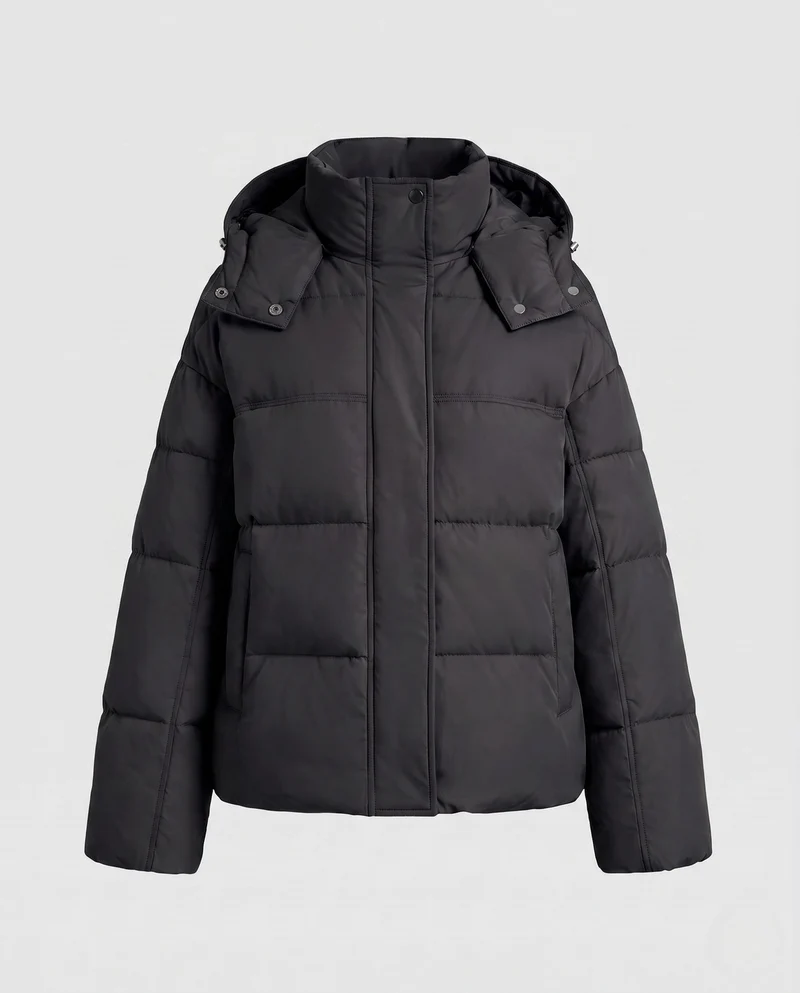Damen kurze ultra-leichte Stadt-Pufferjacke mit ergonomischer Kapuze, Zwei-Wege-Reißverschluss und versteckten Seitentaschen