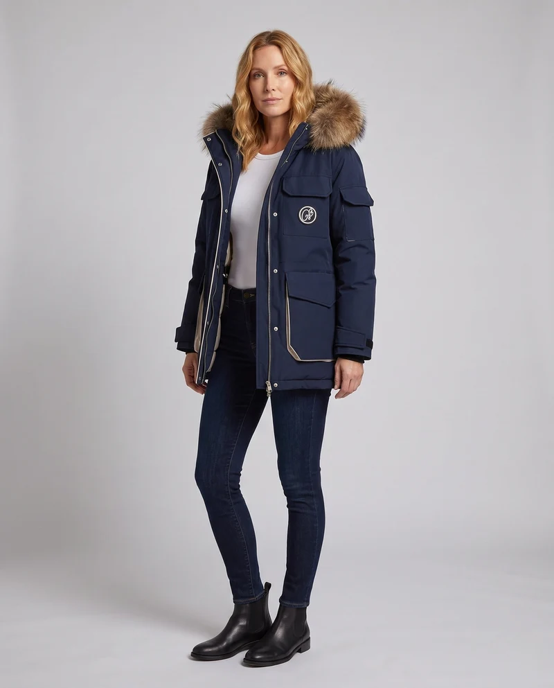 Damen Nano-Short Urban Thermal Parka im boxy Oversized-Schnitt mit abnehmbarem Kunstpelzbesatz und großen Klappentaschen