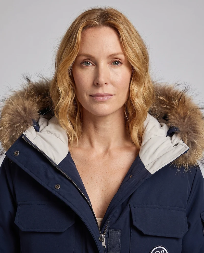 Damen Nano-Short Urban Thermal Parka im boxy Oversized-Schnitt mit abnehmbarem Kunstpelzbesatz und großen Klappentaschen