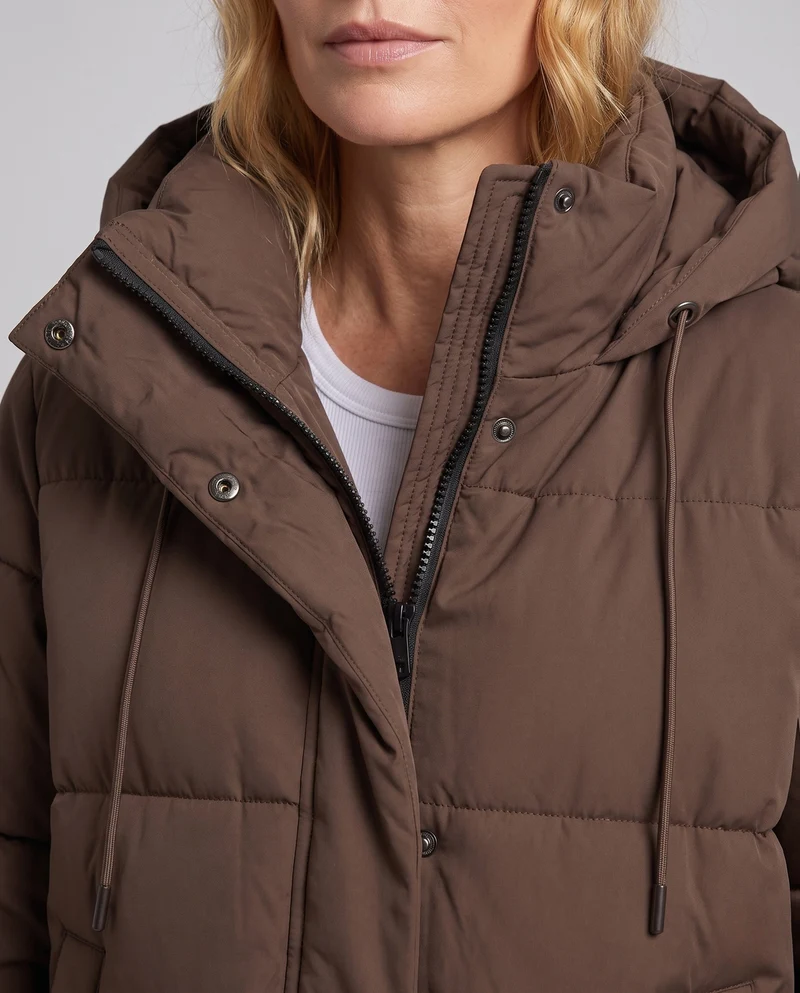 Damen kurze wasserabweisende gepolsterte Parka mit Kapuze, integrierten Daumenlöchern und verdeckten Reißverschlusstaschen