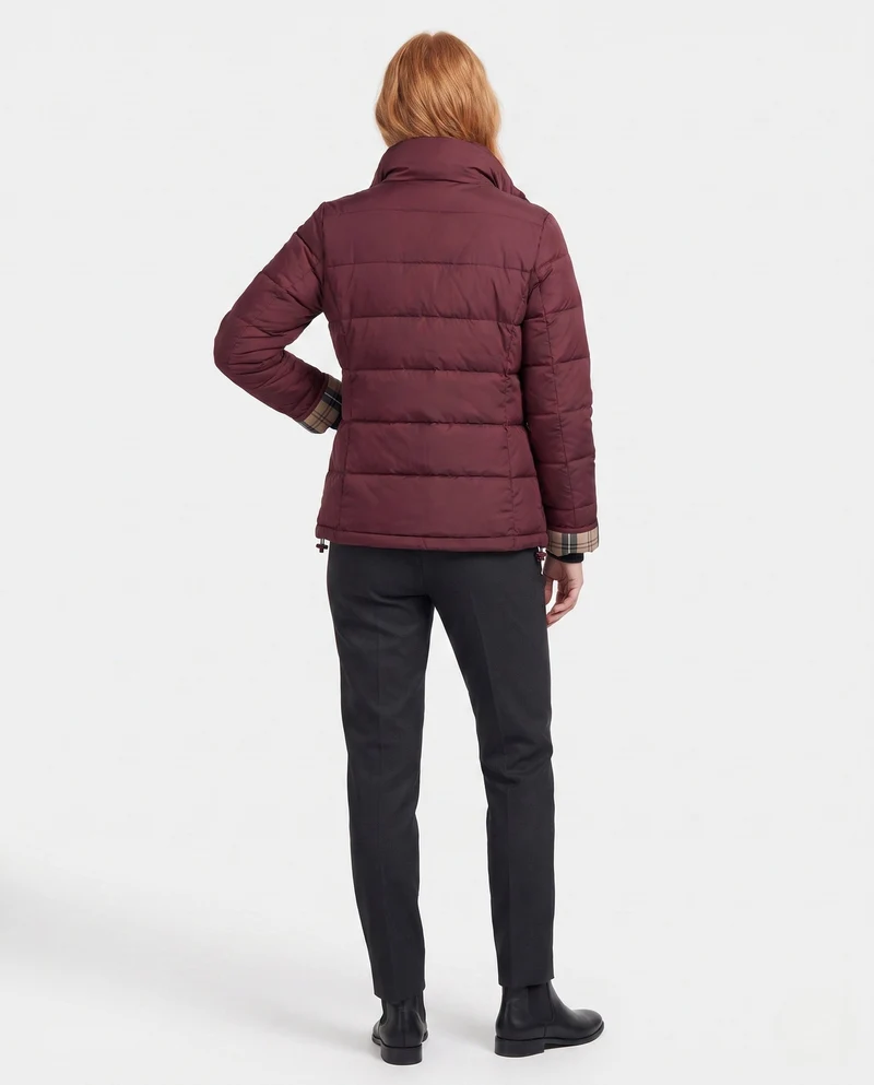 Damen kurze gepolsterte Boxy-Blouson mit kariertem Futter, hohem Kragen und aufgesetzten Klappentaschen