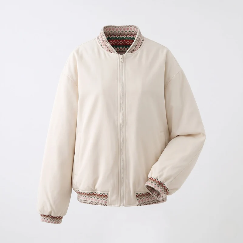 Damen kurze gepolsterte boxy Pufferjacke mit weichem Mikrofleece-Innenkragen und verdecktem Reißverschluss