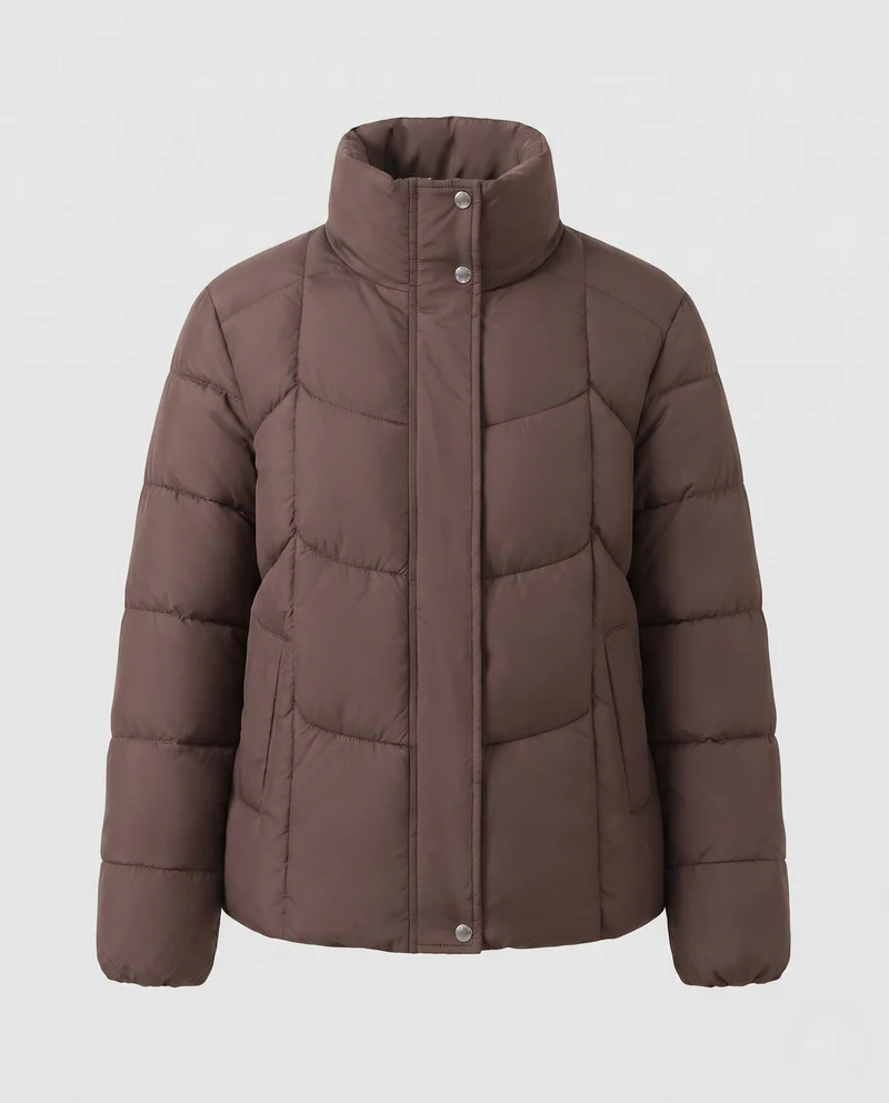 Damen kurze gepolsterte Stadt-Pufferjacke mit diskretem zweifachem Frontreißverschluss und ergonomischer Steppung