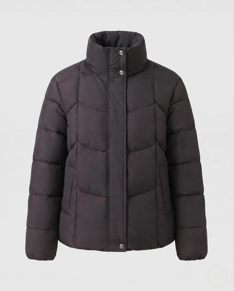 Damen kurze gepolsterte Stadt-Pufferjacke mit diskretem zweifachem Frontreißverschluss und ergonomischer Steppung