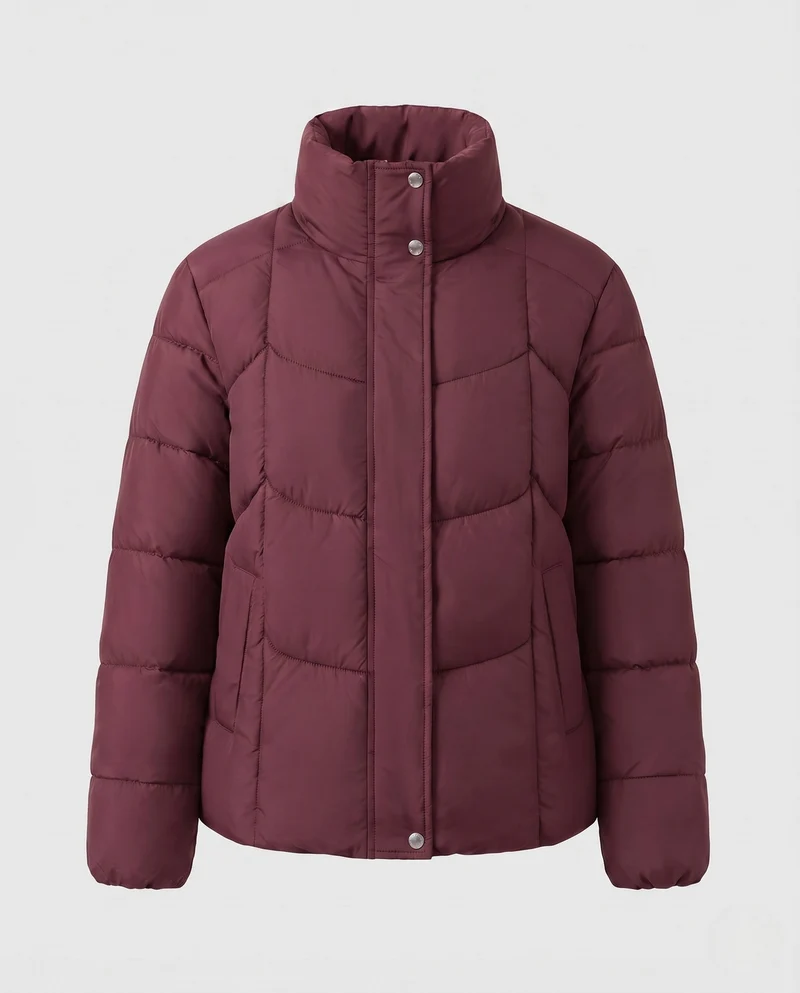 Damen kurze gepolsterte Stadt-Pufferjacke mit diskretem zweifachem Frontreißverschluss und ergonomischer Steppung