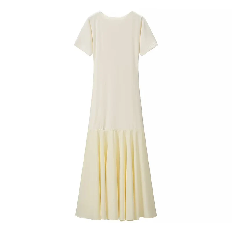 Damen Maxikleid mit kurzen Ärmeln, figurumspielendem Oberteil und ausgestelltem Volant-Saum Drune
