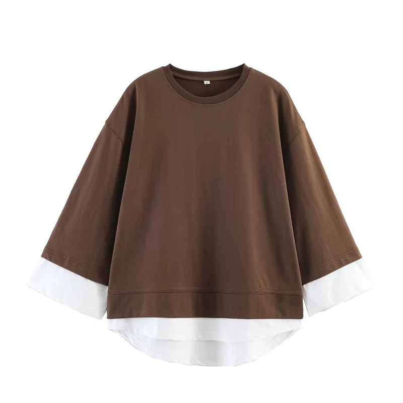 Damen Loungewear-Set aus weichem Jersey mit überlappendem Layer-Top und elastischer Highwaist-Hose Drune