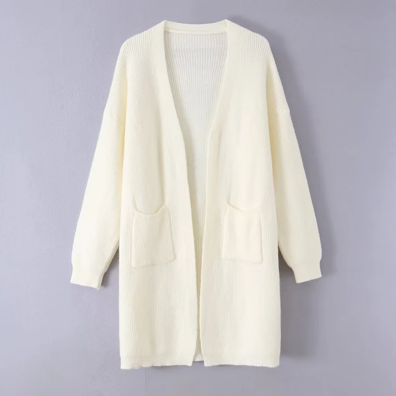 Damen Longline Strickcardigan mit aufgesetzten Taschen und offener Front Drune