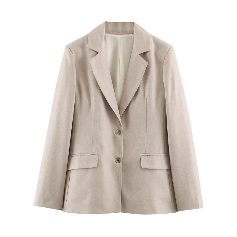 Damen Longline-Blazer im Leinen-Mix mit Reverskragen und Pattentaschen Drune