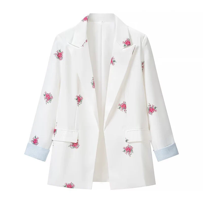 Damen Lockerer Longline-Blazer mit floralem Allover-Print und Pattentaschen Drune
