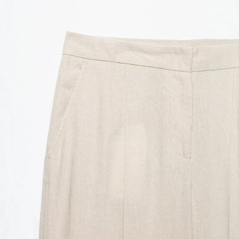 Damen Leichtweite Leinenoptik-Hose mit Bügelfalte und hoher Taille Drune