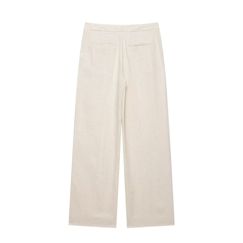 Damen Leichtweite Leinenoptik-Hose mit Bügelfalte und hoher Taille Drune