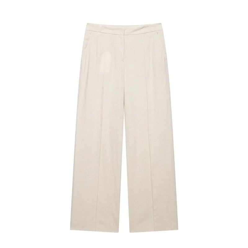 Damen Leichtweite Leinenoptik-Hose mit Bügelfalte und hoher Taille Drune