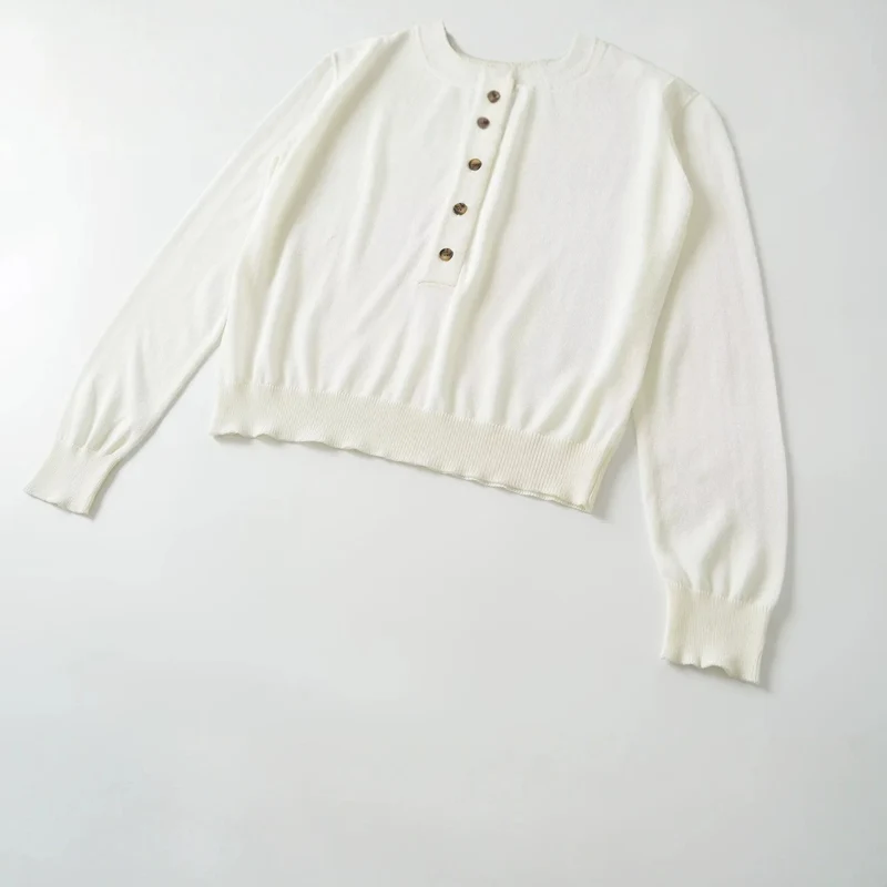 Damen Leichter Henley-Strickpullover mit Knopfleiste und Rippbündchen Drune