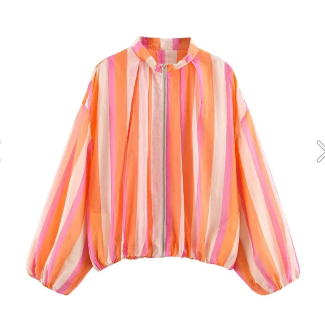 Damen leichte transparente Oversize-Blousonjacke mit Ballonärmeln Drune
