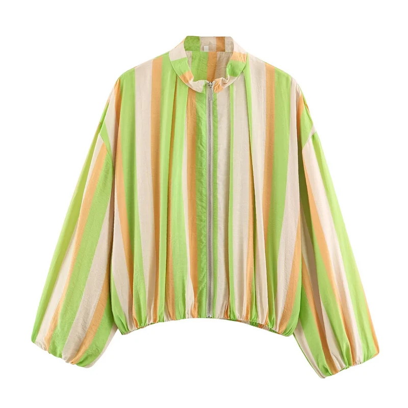 Damen leichte transparente Oversize-Blousonjacke mit Ballonärmeln Drune
