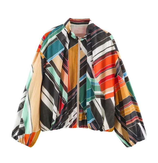 Damen leichte transparente Oversize-Blousonjacke mit Ballonärmeln Drune