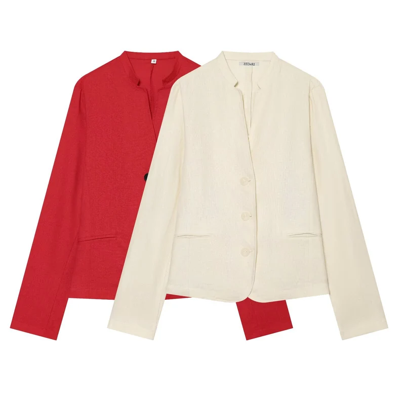 Damen Leichte taillierte Blazerjacke mit Stehkragen und Drei-Knopf‑Verschluss Drune