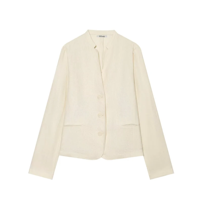 Damen Leichte taillierte Blazerjacke mit Stehkragen und Drei-Knopf‑Verschluss Drune
