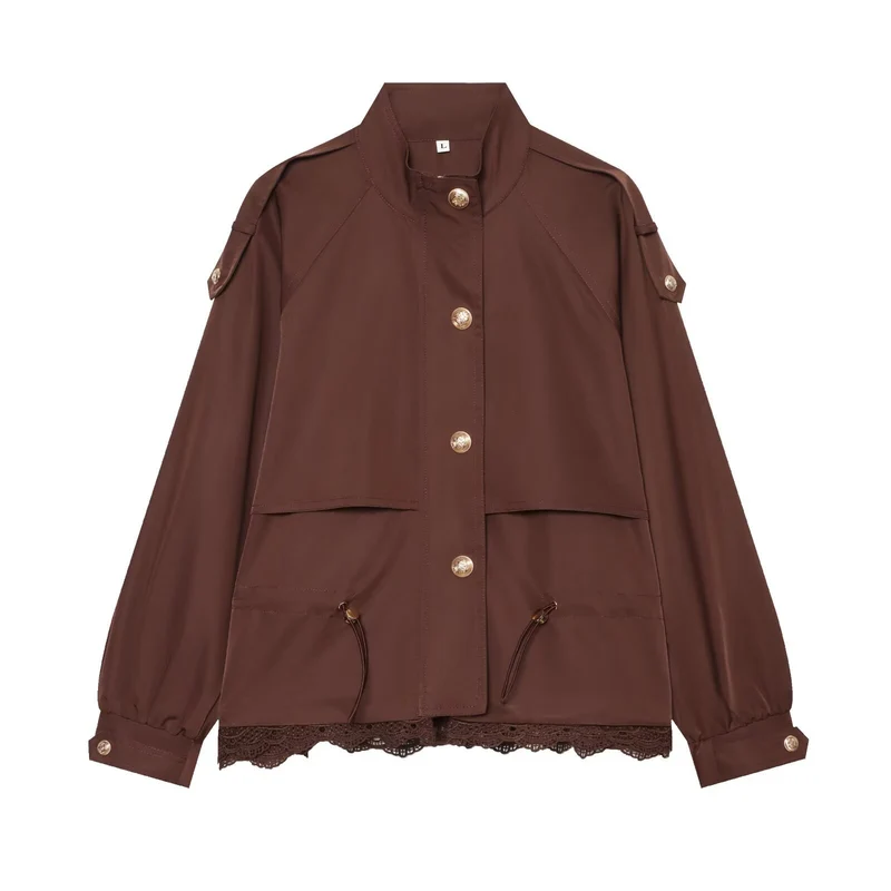 Damen leichte Parka-Jacke mit Kordelzug und Spitzensaum Drune