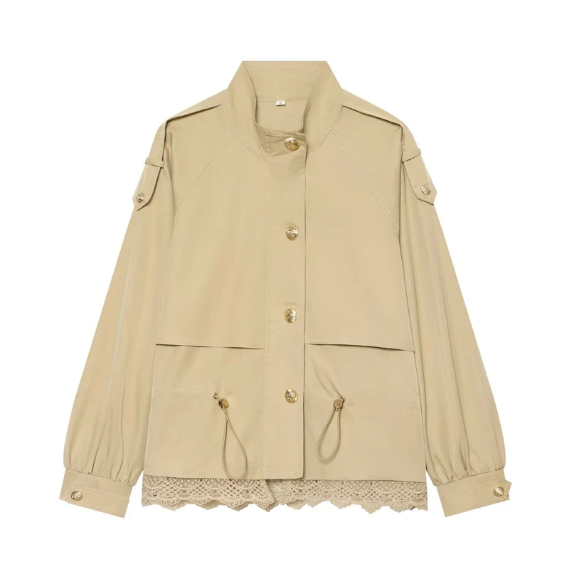 Damen leichte Parka-Jacke mit Kordelzug und Spitzensaum Drune