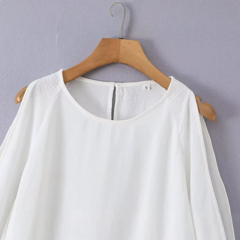 Damen Leichte Oversize-Bluse mit Cut-Out-Ärmeln und Rundhalsausschnitt Drune