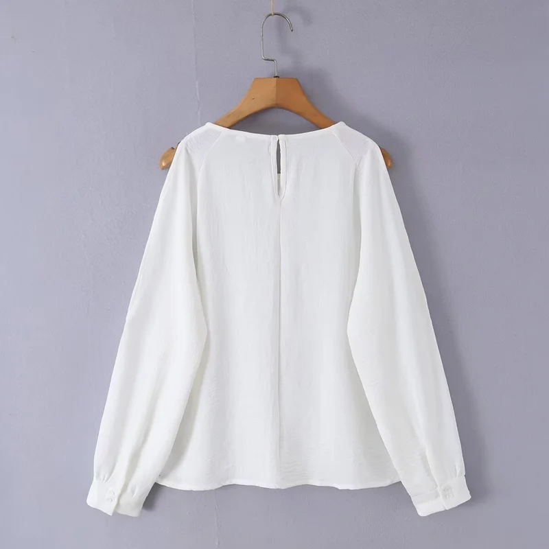 Damen Leichte Oversize-Bluse mit Cut-Out-Ärmeln und Rundhalsausschnitt Drune
