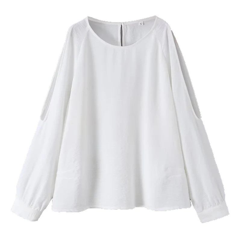 Damen Leichte Oversize-Bluse mit Cut-Out-Ärmeln und Rundhalsausschnitt Drune