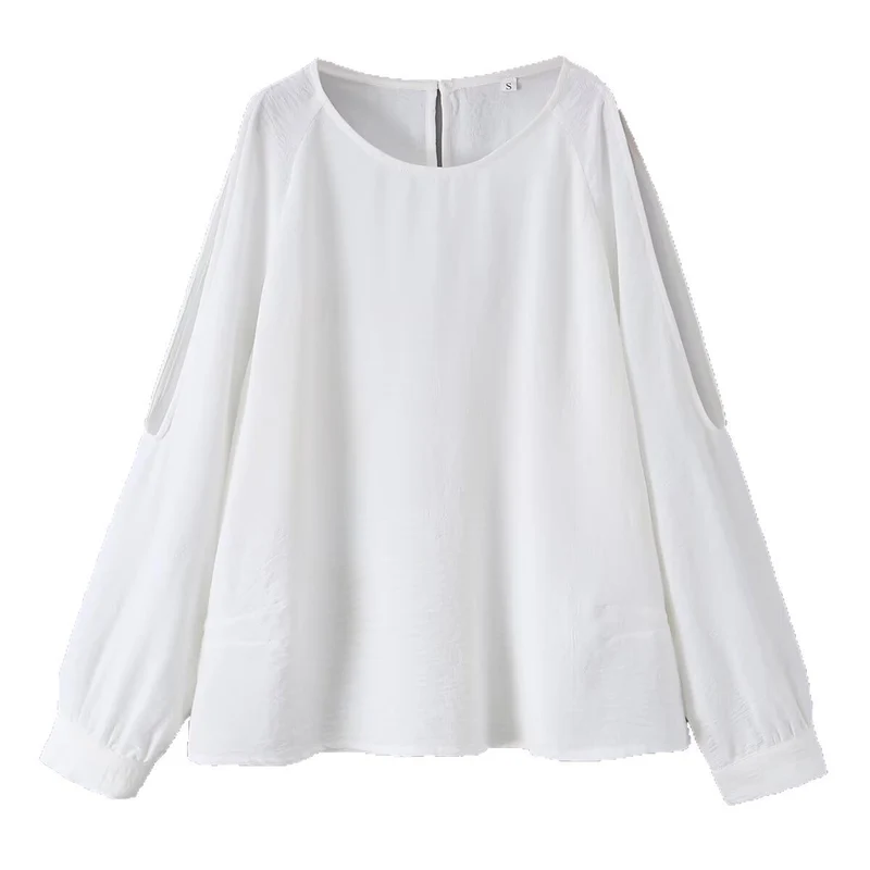 Damen Leichte Oversize-Bluse mit Cut-Out-Ärmeln und Rundhalsausschnitt Drune