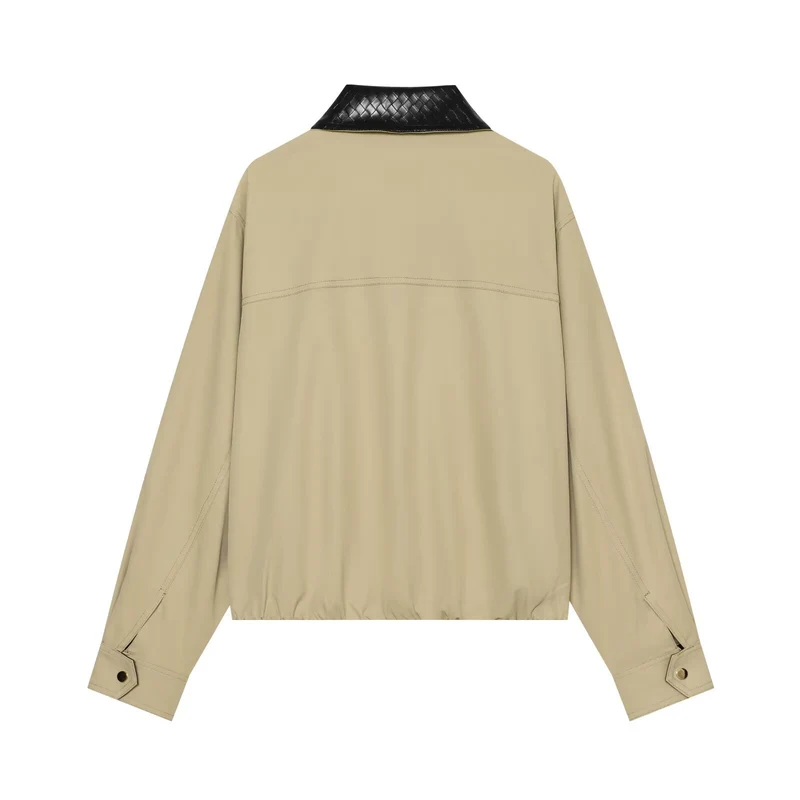 Damen Leichte Oversize Blousonjacke mit kontrastierendem geprägtem Kunstlederkragen Drune