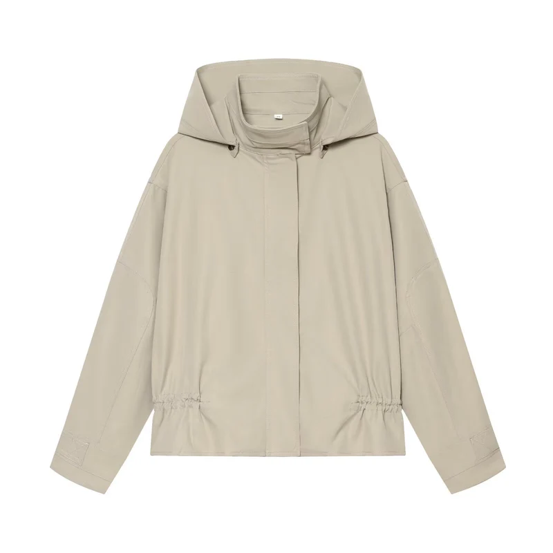 Damen Leichte Kapuzenjacke mit Tunnelzug-Taille und verdeckter Reißverschlussleiste Drune