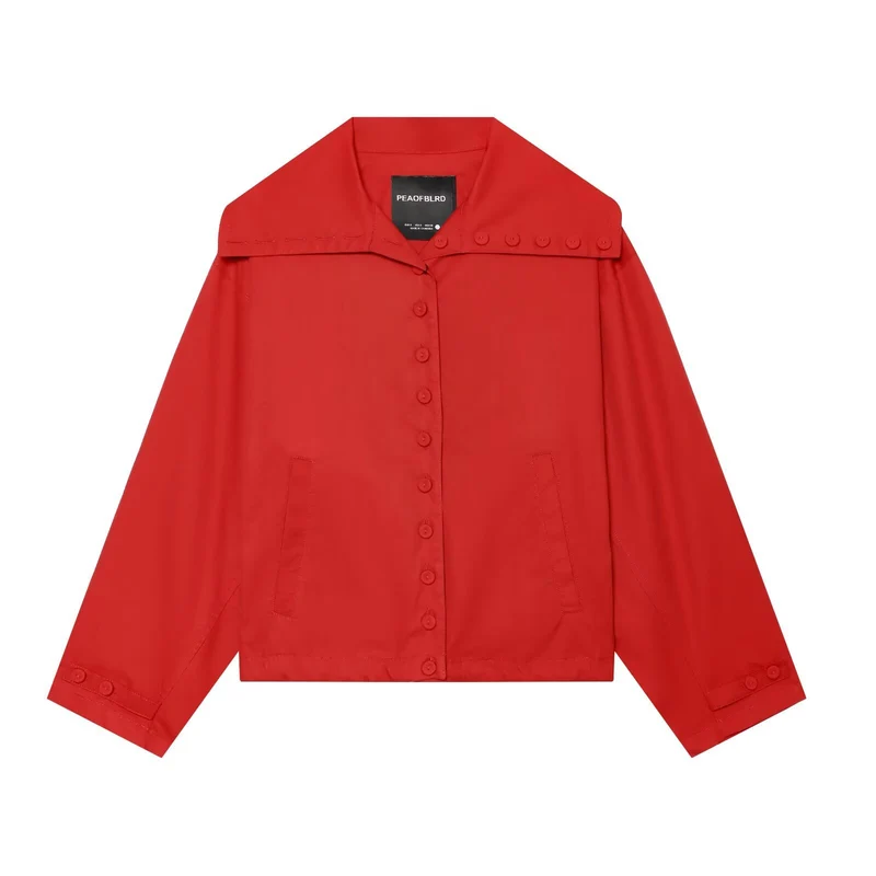 Damen Leichte Hemdjacke mit übergroßem Kragen, durchgehender Knopfleiste und aufgesetzten Taschen Drune