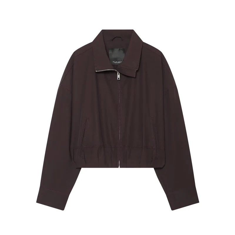Damen Leichte Cropped-Blousonjacke mit Stehkragen, Reißverschluss und elastischem Bund Drune