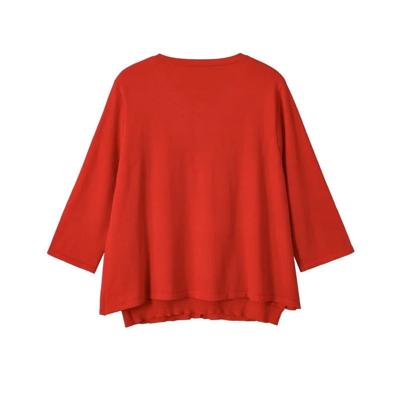 Damen Leichte Cardigan-Bluse mit Rundhalsausschnitt, Dreiviertelärmeln und verdeckter Knopfleiste Drune