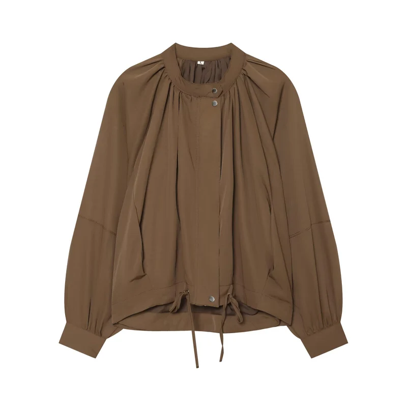 Damen Leichte Blousonjacke mit Rundhals, geraffter Passe und Tunnelzug Drune