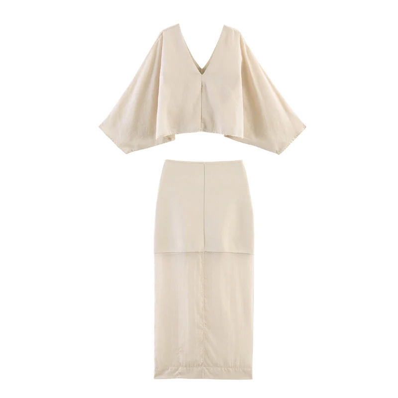 Damen Langer High‑Waist Maxirock mit semitransparentem Unterrock und feinem Strickbund Drune