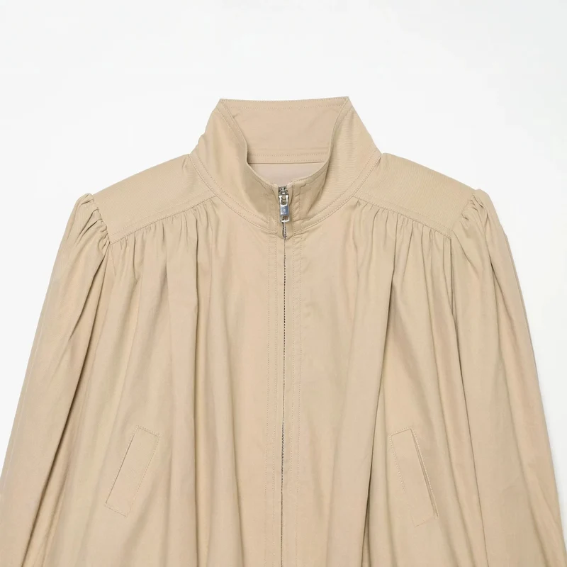 Damen Kurzjacke mit Stehkragen, gerafften Schultern und durchgehendem Reißverschluss Drune