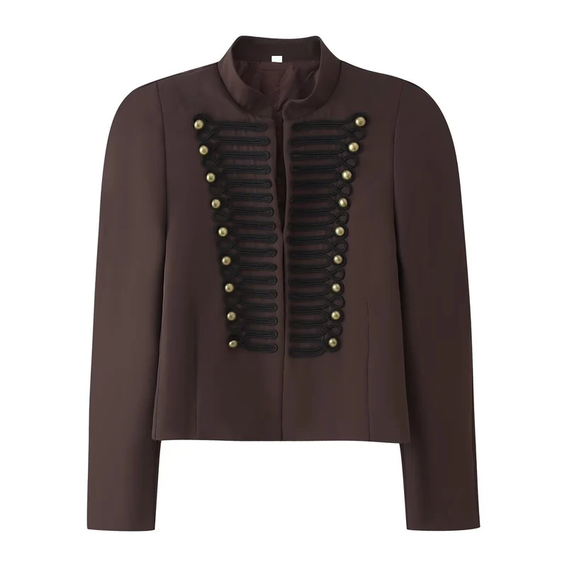 Damen Kurzjacke im Military‑Stil mit dekorativen Zierkordeln Drune