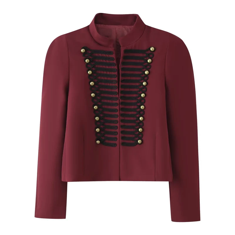 Damen Kurzjacke im Military‑Stil mit dekorativen Zierkordeln Drune