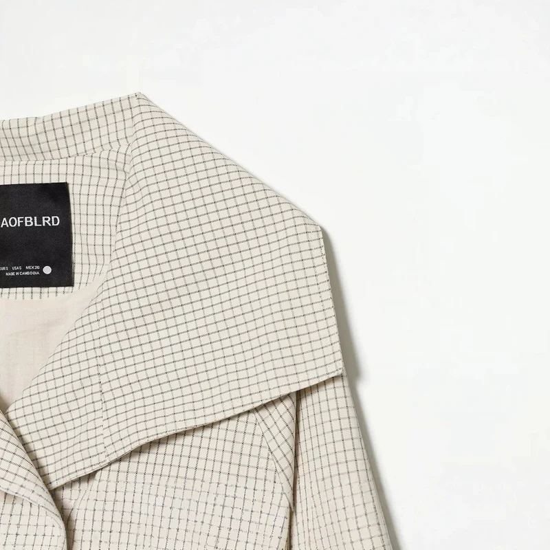 Damen Kurzjacke Doppelreihiger Trench mit übergroßem Matrosenkragen und Gummizugsaum Drune