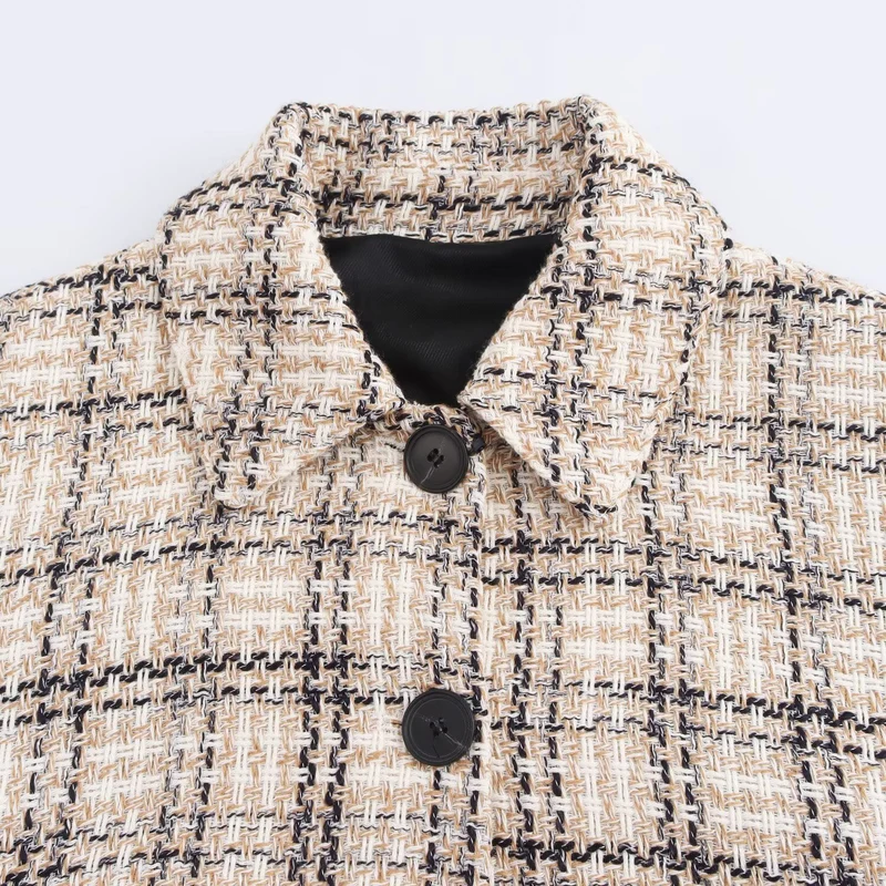Damen Kurzjacke aus Bouclé-Tweed mit Karomuster und kastigem Schnitt Drune