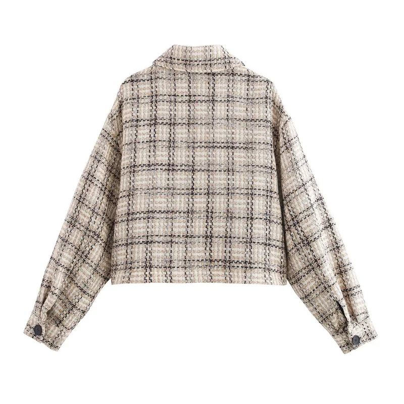 Damen Kurzjacke aus Bouclé-Tweed mit Karomuster und kastigem Schnitt Drune