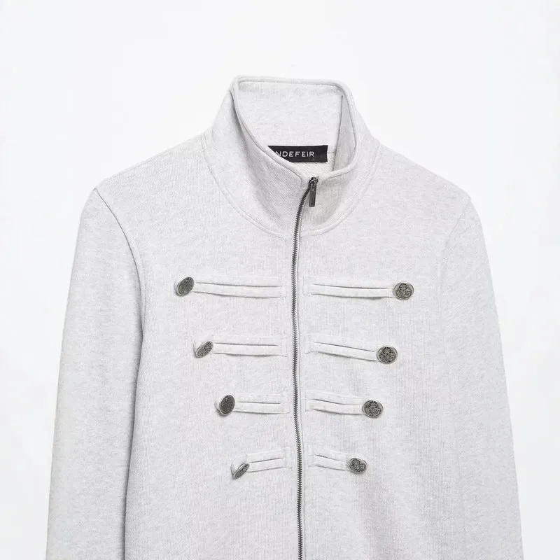 Damen Kurze Sweatjacke im Militärstil mit Stehkragen und dekorativer Knopfleiste Drune