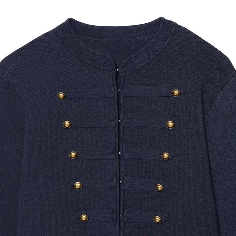 Damen Kurze strukturierte Shaket-Jacke mit Stehkragen, dekorativen Reihenknöpfen und verlängerten Manschetten Drune
